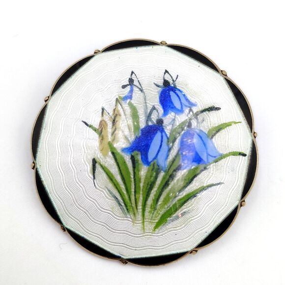 Olav Fritjof Hjortdahl Norway Sterling 925 Guilloche Enamel Blue Bell Flower Pin
